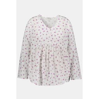 Ulla Popken  Blouse Bellieva, ligne A, encolure V, manches longues, GOTS 