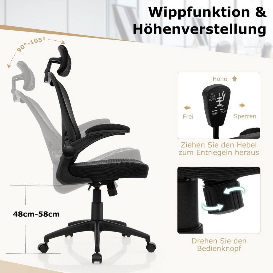 B2X Sedia da ufficio ergonomica in rete con sedia direzionale girevole con schienale a dondolo  