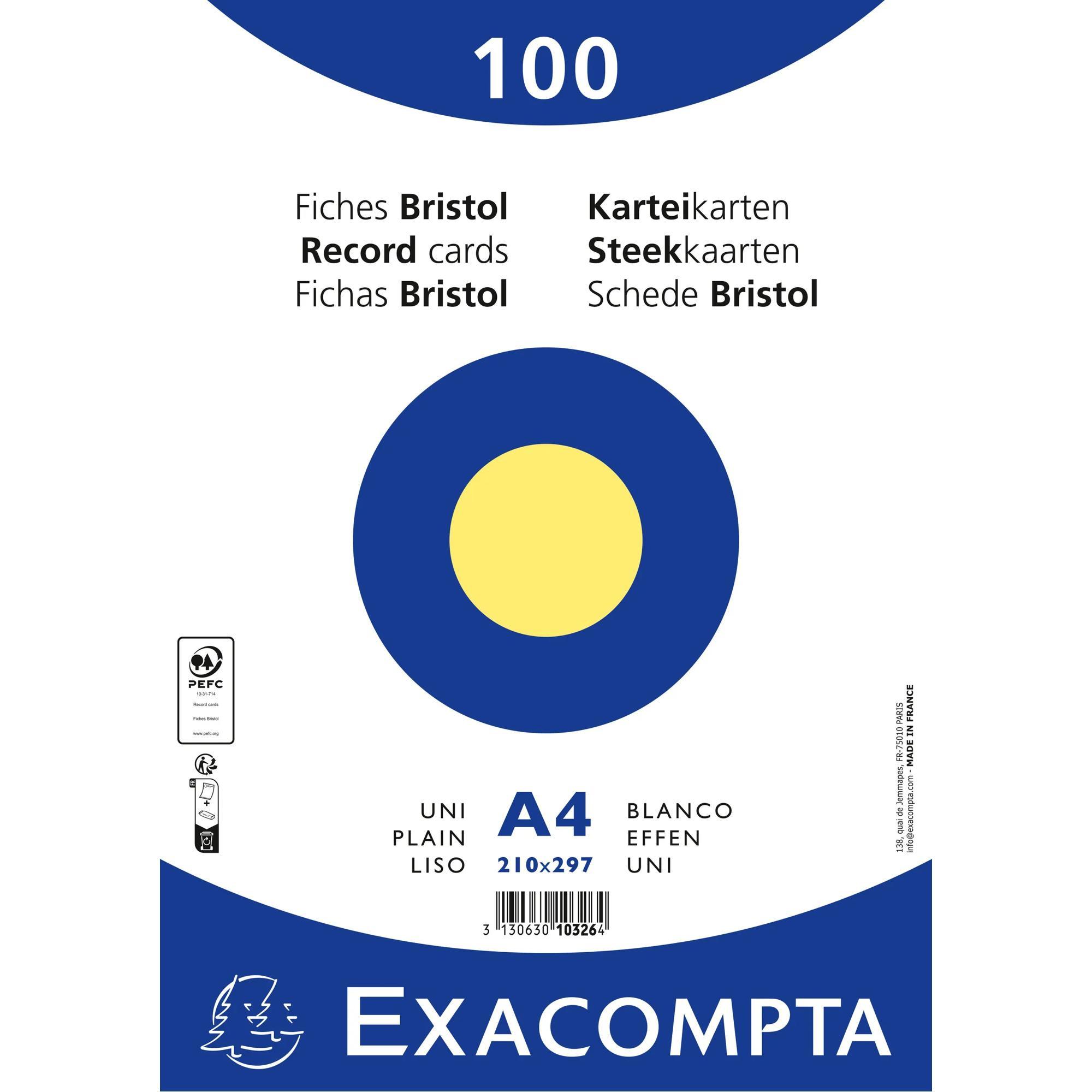 Exacompta Confezione 100 cartoncini bristol bianco a righe non perforati 210x297mm - x 10  