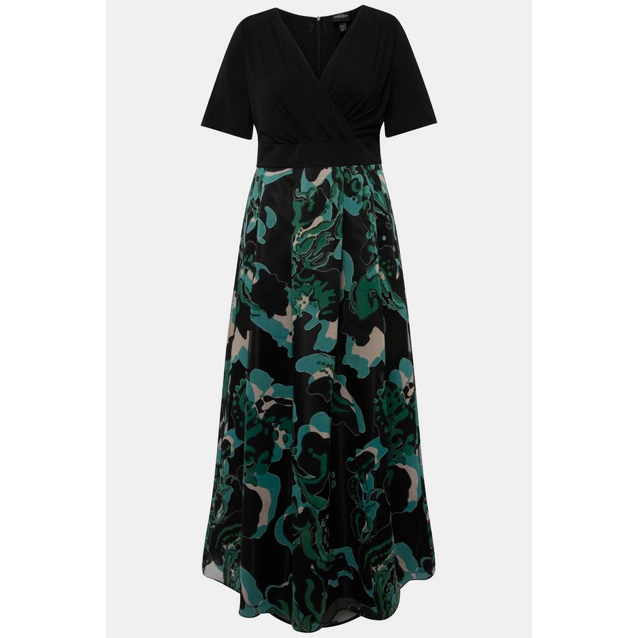 Ulla Popken Robe Maxi Dévorée Coupe Trapèze Décolleté en V Manches Courtes  