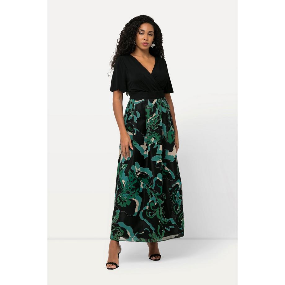 Ulla Popken Robe Maxi Dévorée Coupe Trapèze Décolleté en V Manches Courtes  