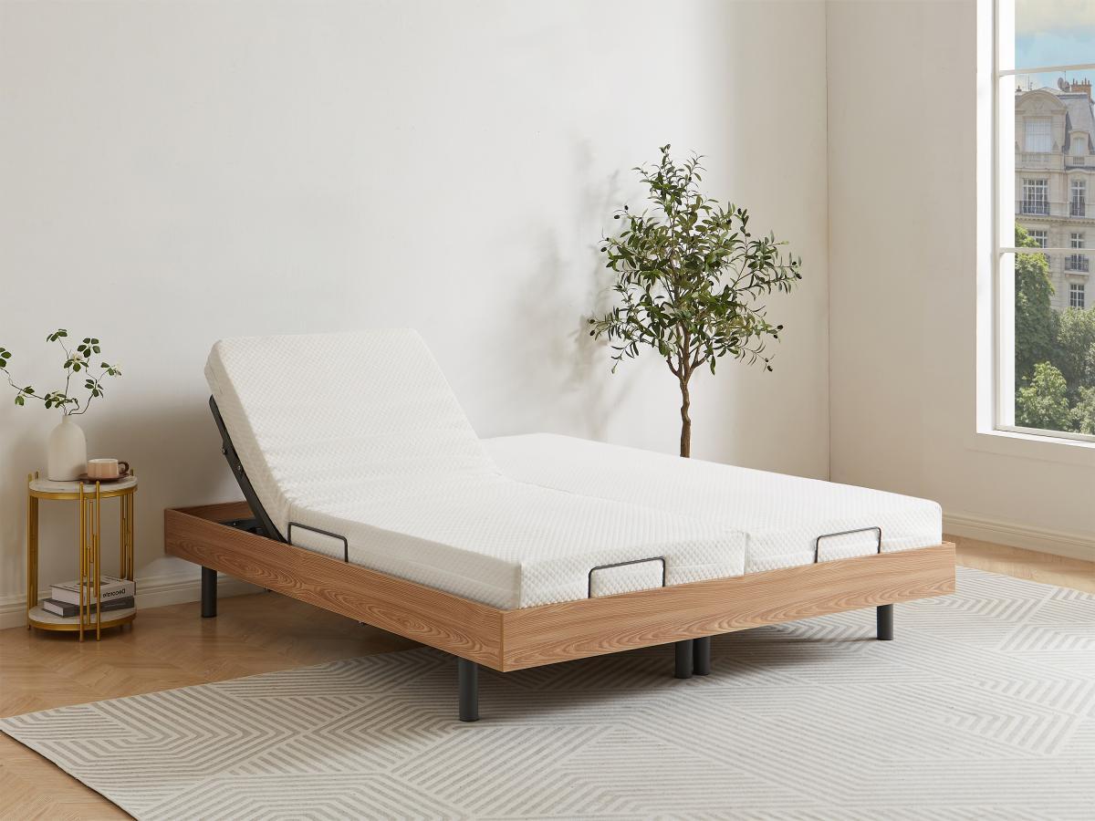 Image of RelaxLattenrost mit 2x Tellermodulen von Motor OKIN Eichenholzfarben RelaxLattenrost mit 2x Tellermodulen von Motor OKIN Eichenholzfarben