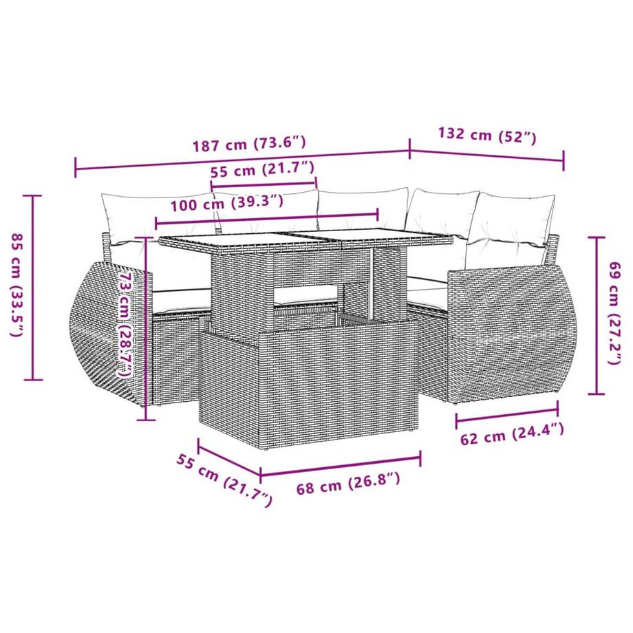 VidaXL set divano da giardino Polirattan  