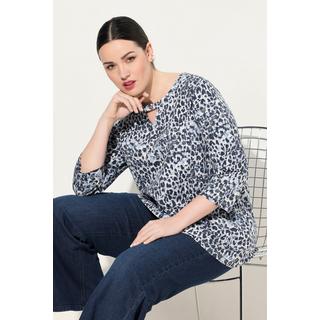 Ulla Popken  Maglia con design leopardato, apertura a goccia, scollo a girocollo e maniche a 3/4 