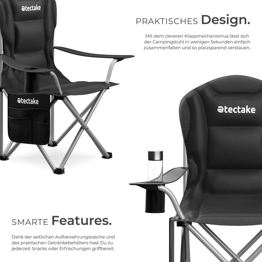 Tectake  Gepolsterter Campingstuhl MTX faltbar, inkl. Tragetasche mit Getränkehalter und Seitentasche 