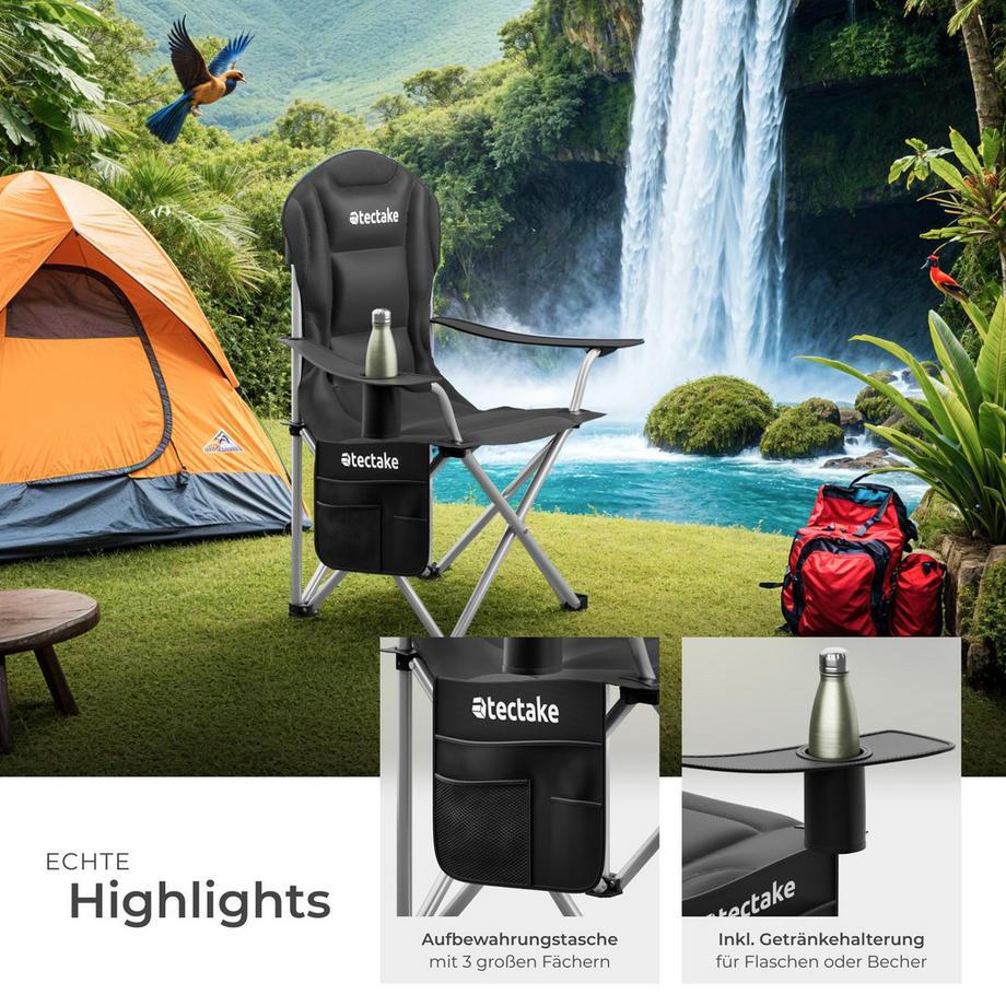 Tectake  Gepolsterter Campingstuhl MTX faltbar, inkl. Tragetasche mit Getränkehalter und Seitentasche 