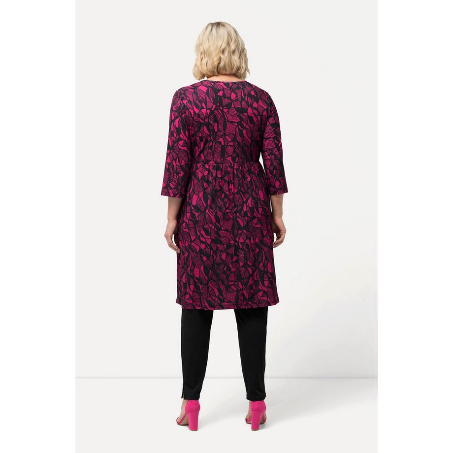 Ulla Popken Maglia Lunga Svasata Scollo a Tunica Maniche 3/4  