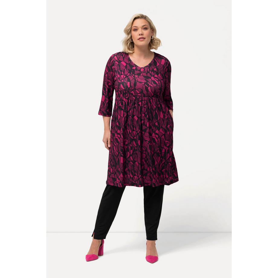 Ulla Popken Maglia Lunga Svasata Scollo a Tunica Maniche 3/4  