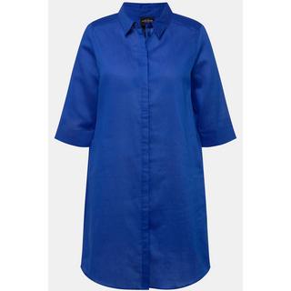 Ulla Popken  Chemisier long en lin mélangé, ligne A. Col chemise et manches 3/4. 