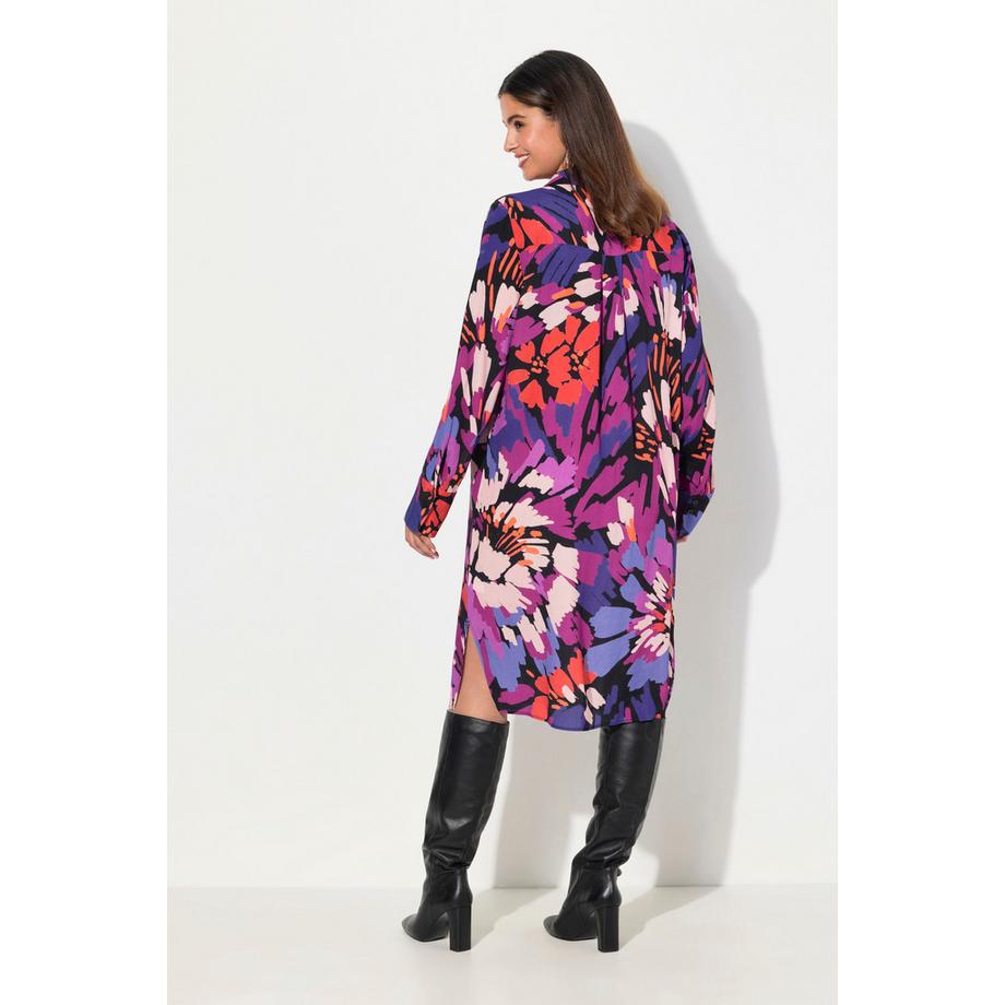 Ulla Popken Robe Courte Coups de Pinceau Col V Manches Longues  