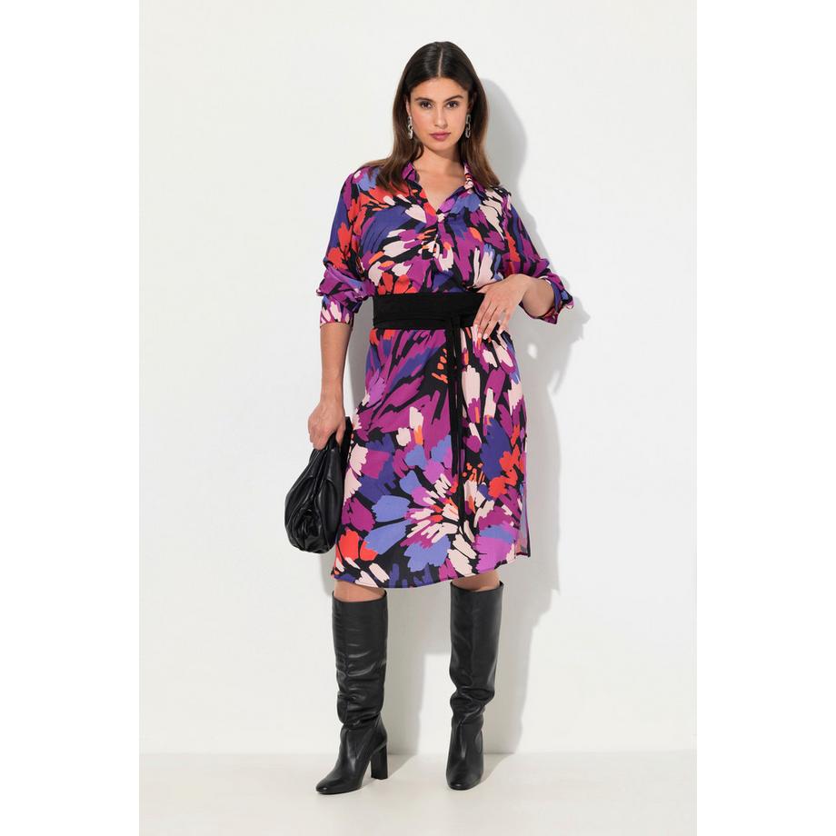 Ulla Popken Robe Courte Coups de Pinceau Col V Manches Longues  