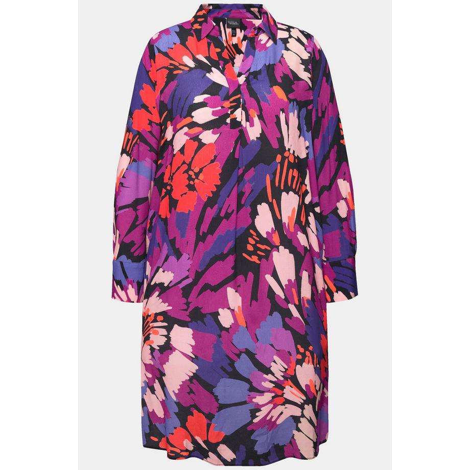 Ulla Popken Robe Courte Coups de Pinceau Col V Manches Longues  