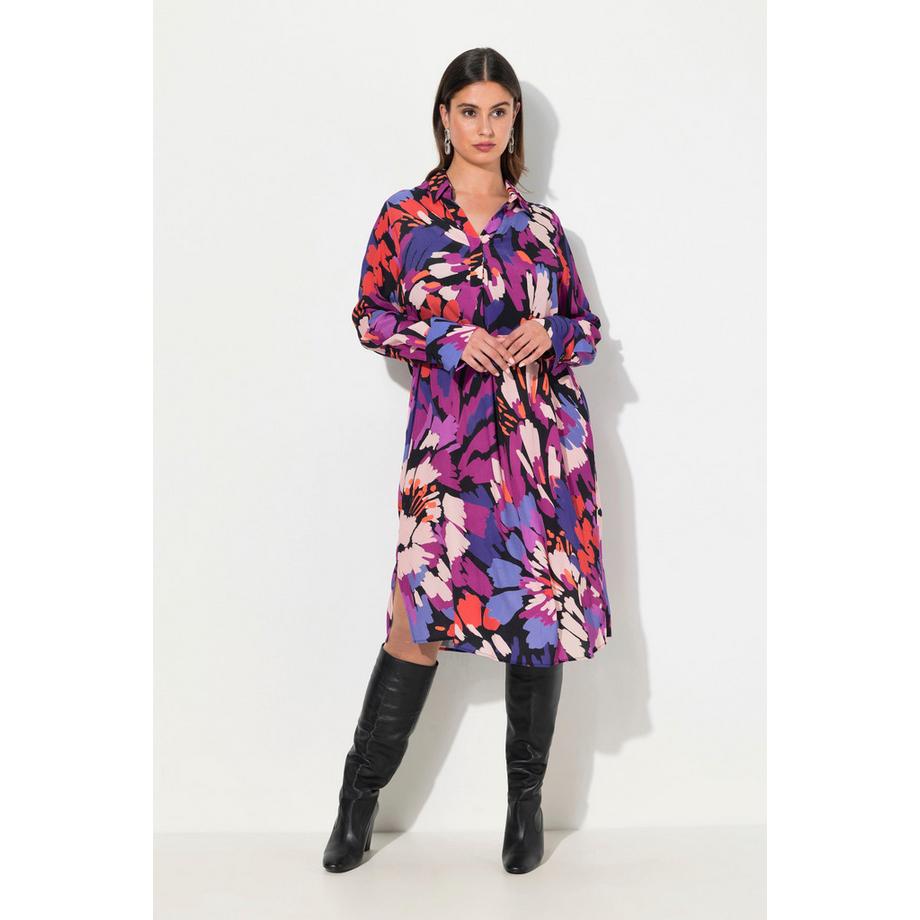 Ulla Popken Robe Courte Coups de Pinceau Col V Manches Longues  