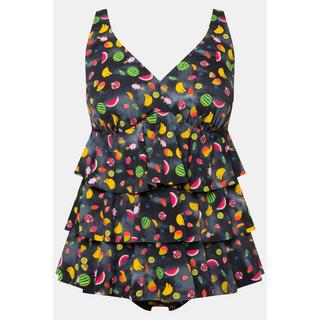 Ulla Popken  Tankini à volants, bonnets souples, matière recyclée dans un imprimé fruits 