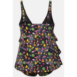 Ulla Popken  Tankini à volants, bonnets souples, matière recyclée dans un imprimé fruits 