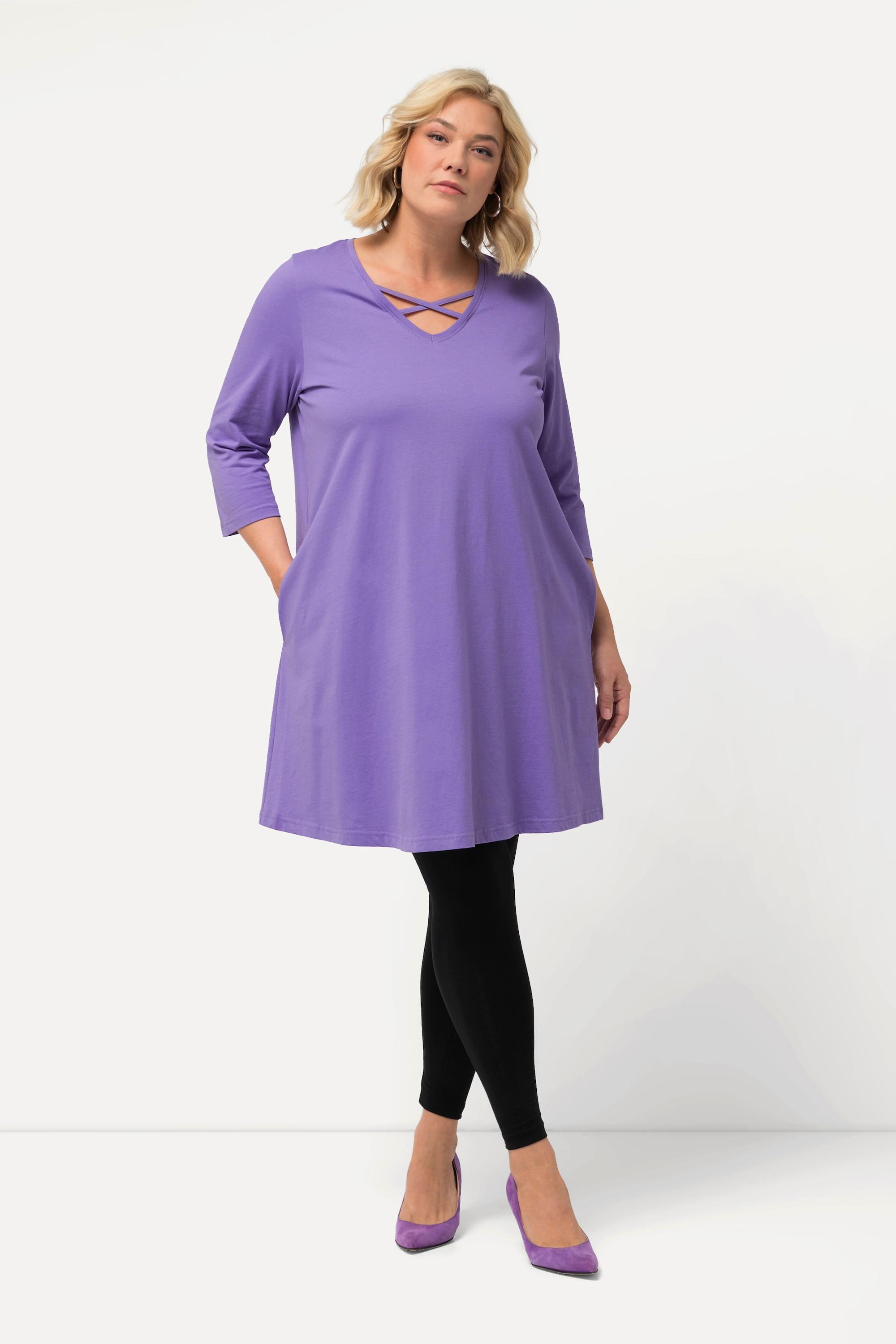 Ulla Popken  Longshirt, Zierbänder, A-Linie, V-Ausschnitt, 3/4-Arm 