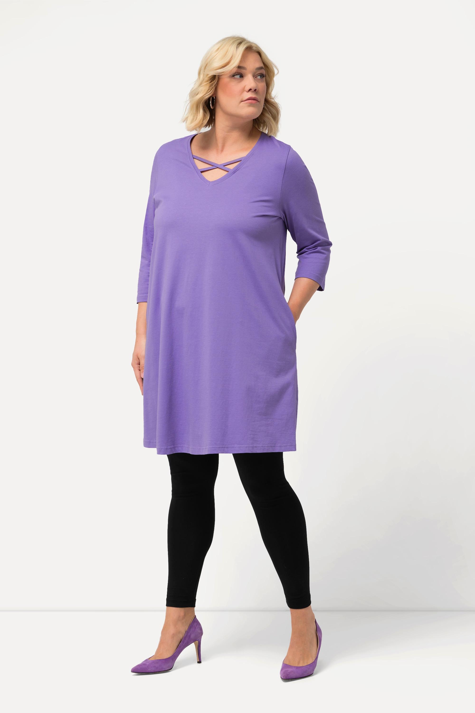 Ulla Popken  Longshirt, Zierbänder, A-Linie, V-Ausschnitt, 3/4-Arm 