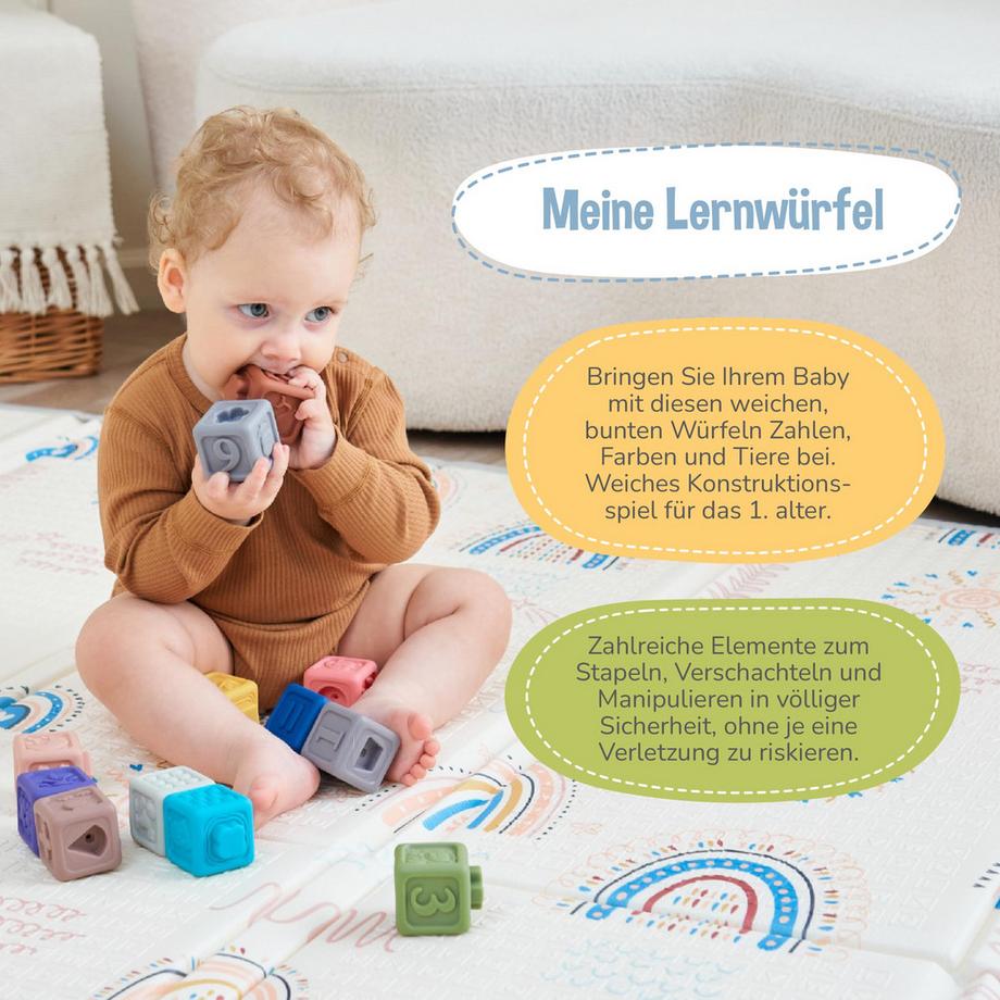 Activity-board  Spielzeug für Babys und Kinder aus Silikon - 12 sensorische Aktivitätswürfel - frühe Entwicklung und Zahnen 