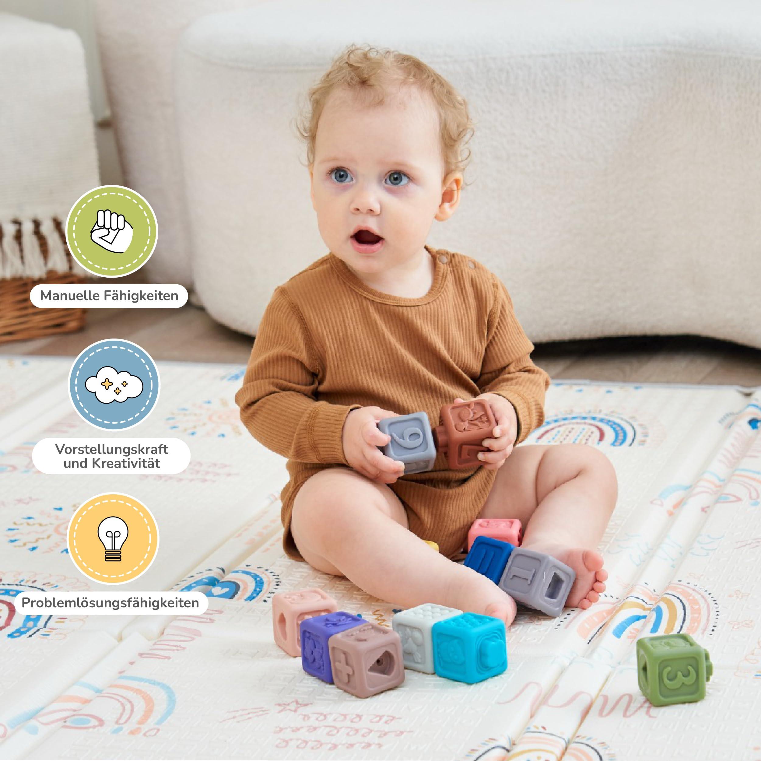 Activity-board  Jouets pour bébés et enfants en silicone - 12 cubes d'activités sensorielles - développement précoce et dentition 