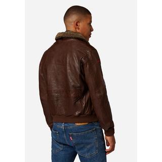 RICANO  Veste en cuir pour hommes Mitic - Style pilote, Patches marquants avec col en fourrure 