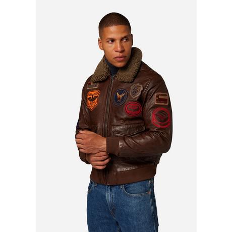 RICANO  Lederjacke Mitic - Piloten Stil, Markante Patches mit Fellkragen 