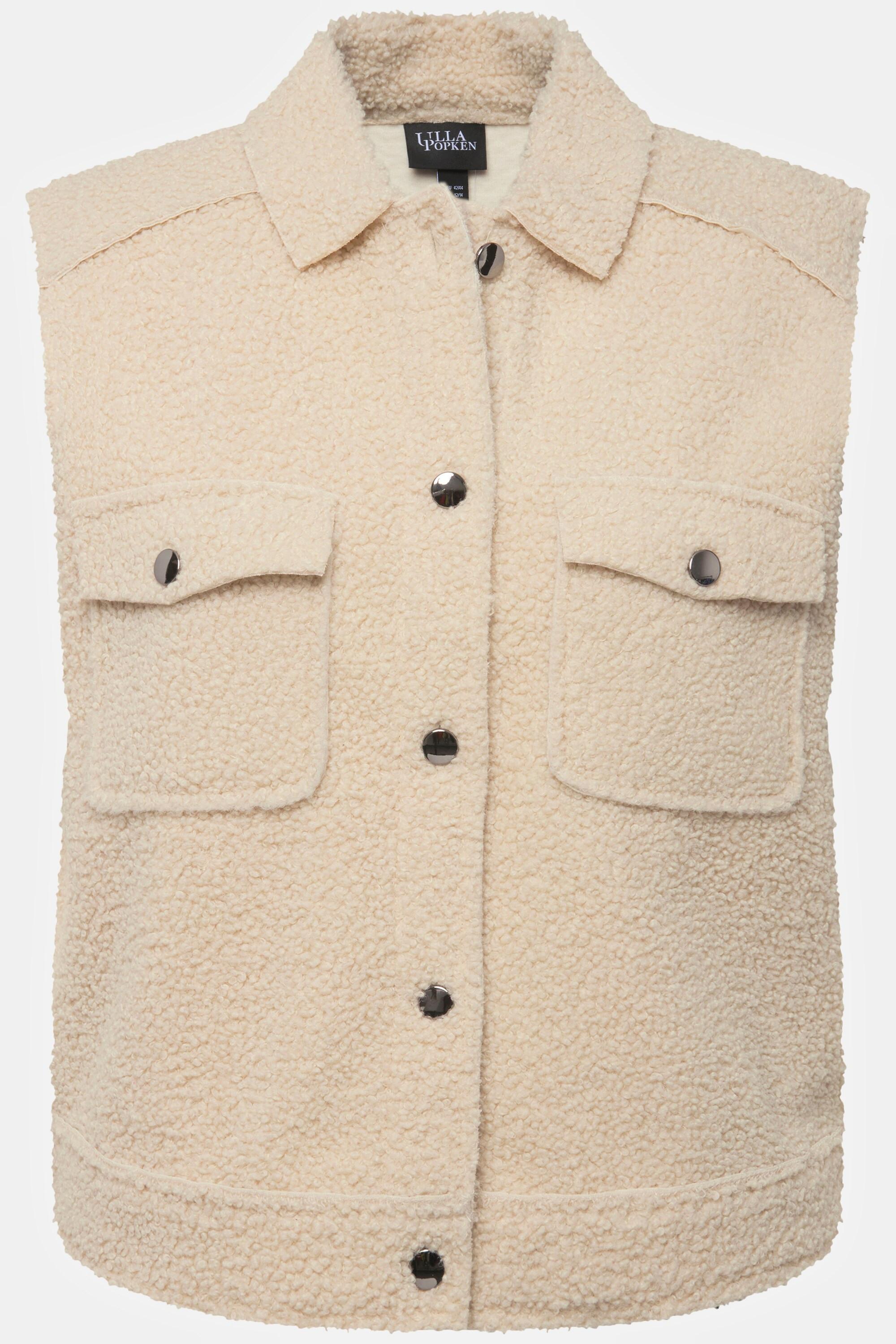 Ulla Popken  Gilet di teddy morbidissimo con colletto da camicia e orli non rifiniti 