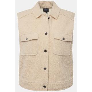 Ulla Popken  Gilet di teddy morbidissimo con colletto da camicia e orli non rifiniti 