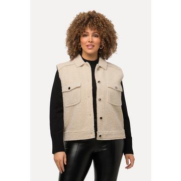 Gilet di teddy morbidissimo con colletto da camicia e orli non rifiniti