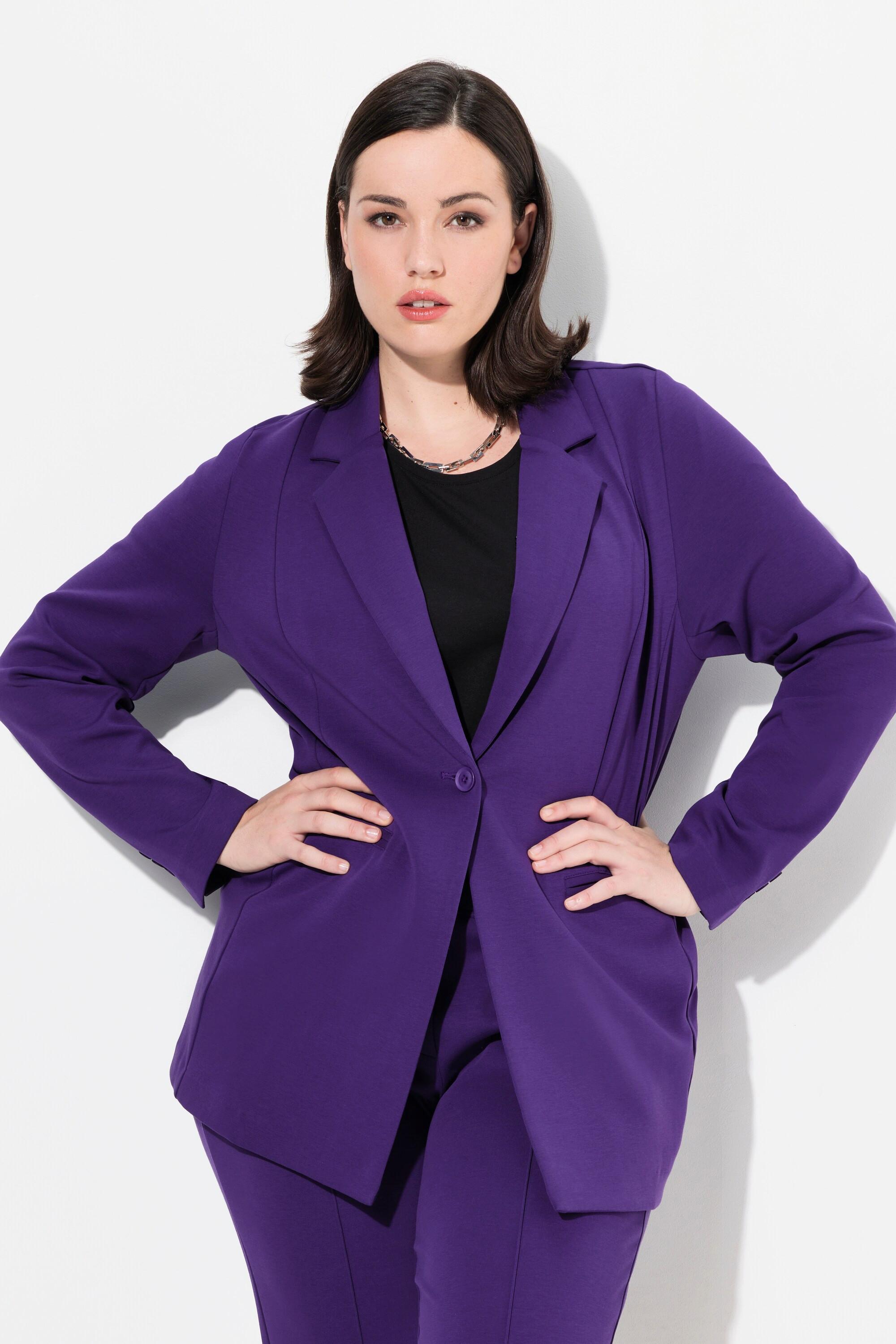 Ulla Popken  Blazer di comodo jersey elasticizzato con taglio svasato e revers 