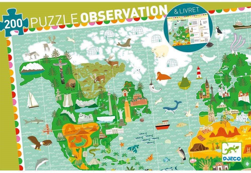 Djeco  Djeco Observatie Puzzel Wereldreis (200 stukjes) 