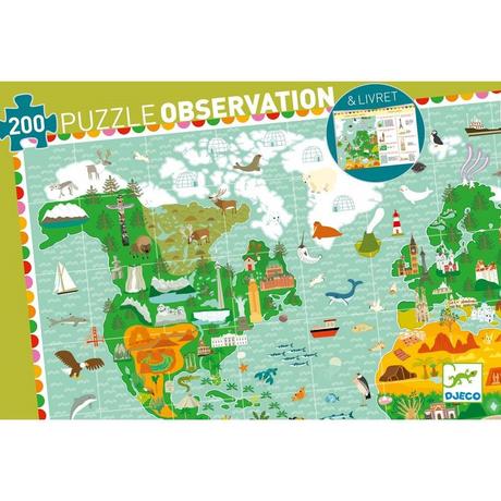 Djeco  Djeco Observatie Puzzel Wereldreis (200 stukjes) 