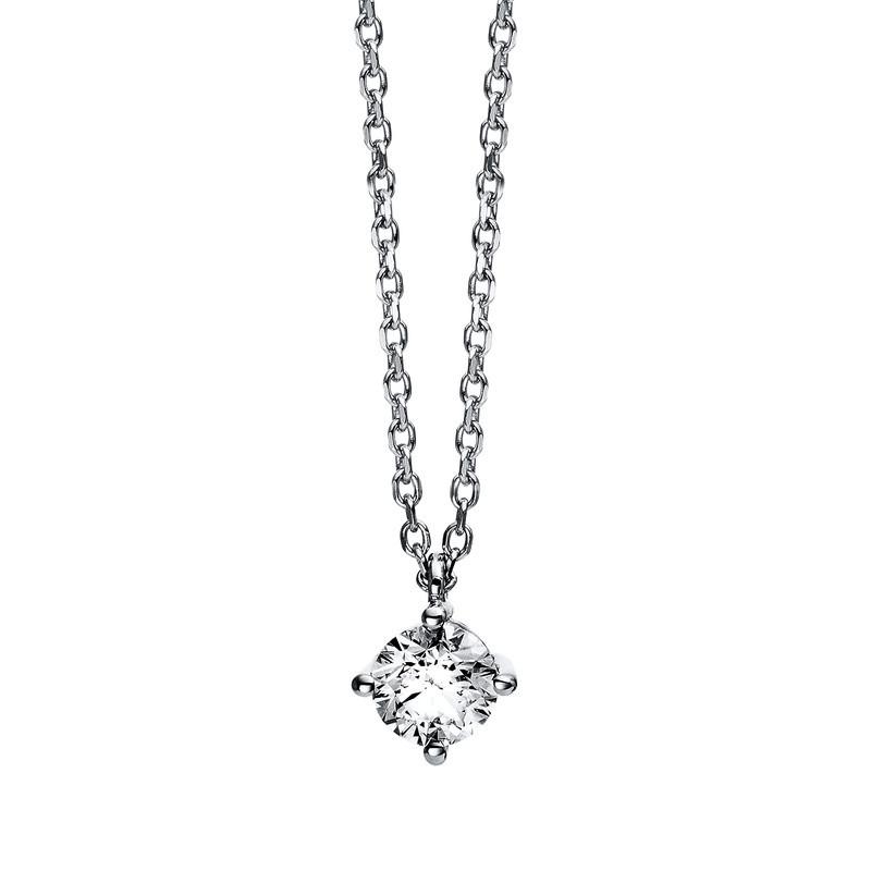 Image of Collier 585/14k Weissgold Diamant 0.4ct. 42 Cm Unisex Silber 42cm