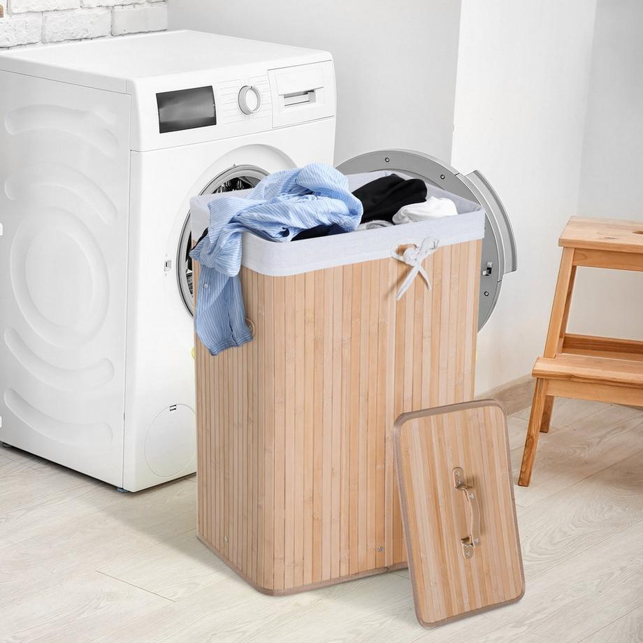 Northio Panier À Linge Boîte À Linge Avec Couvercle Panier À Linge Sac En Toile Bambou Pliable 72L Naturel 40 X 30 X 60 Cm  