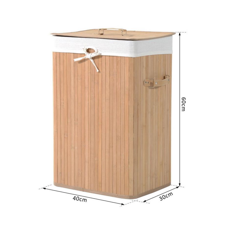 Northio Panier À Linge Boîte À Linge Avec Couvercle Panier À Linge Sac En Toile Bambou Pliable 72L Naturel 40 X 30 X 60 Cm  