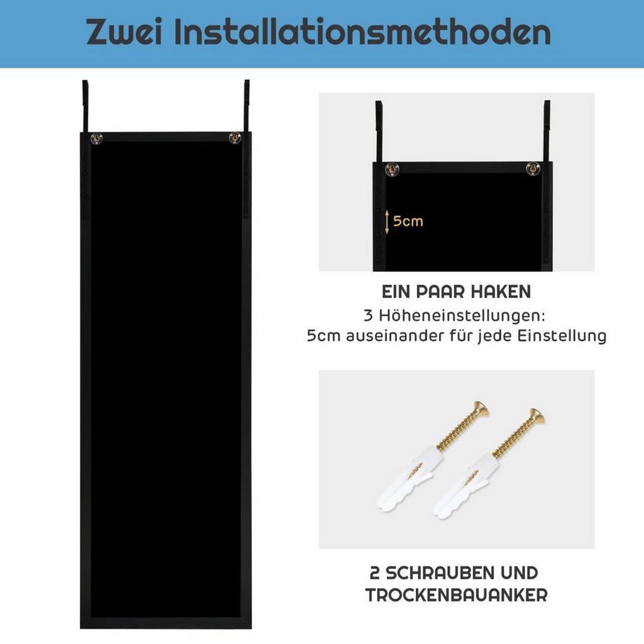 Northix 120 x 37 cm Wandspiegel Türspiegel mit Höhenverstellbaren Hängehaken Spiegel für Schlafzimmer  