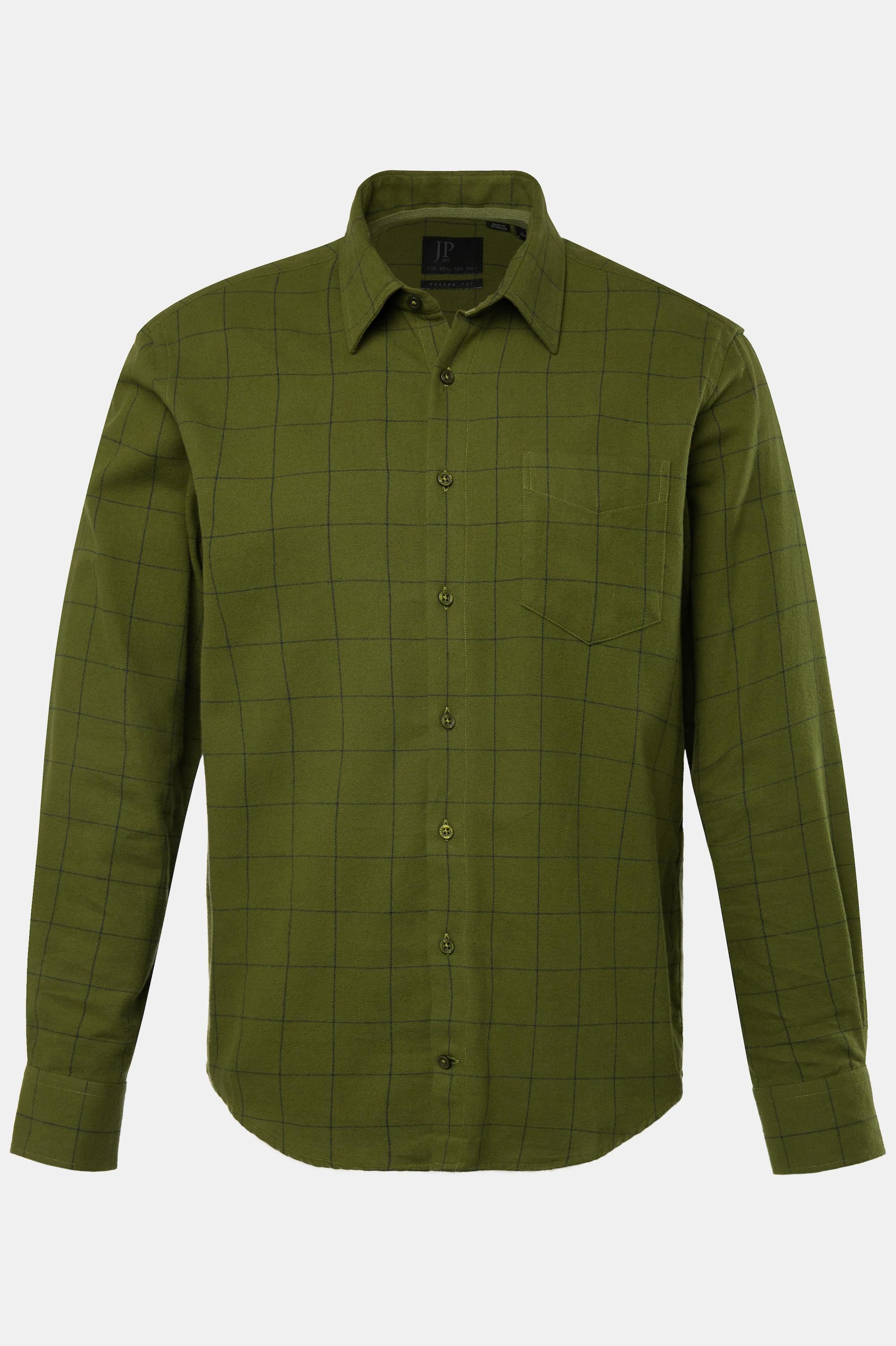 JP1880  Chemise en flanelle à carreaux, manches longues et col Kent, coupe Modern Fit - jusqu'au 8&nbsp;XL 