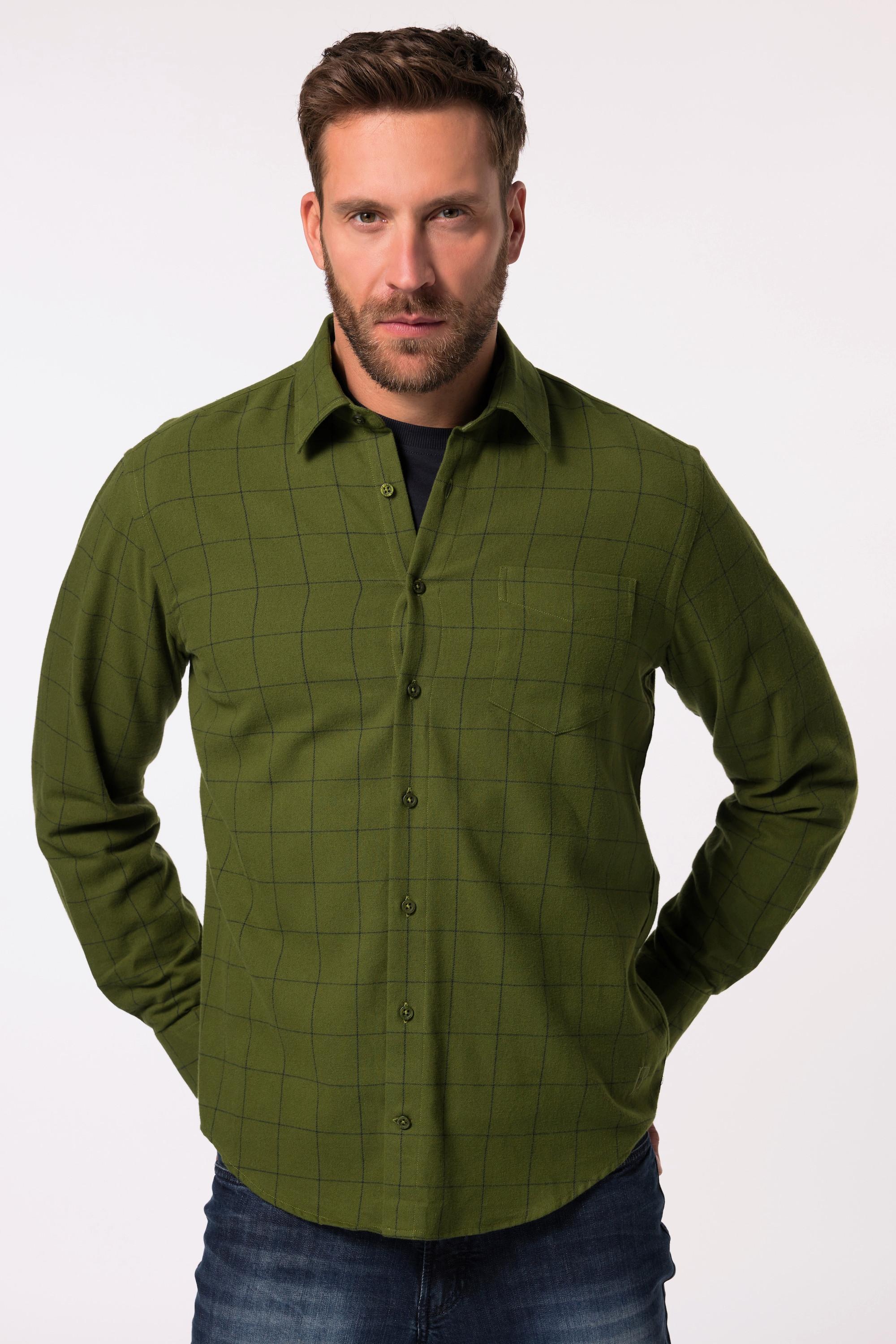 JP1880  Chemise en flanelle à carreaux, manches longues et col Kent, coupe Modern Fit - jusqu'au 8&nbsp;XL 