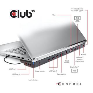 Club3D  CSV-1564W100 replicatore di porte e docking station per notebook USB 3.2 Gen 1 (3.1 Gen 1) Type-C Nero 