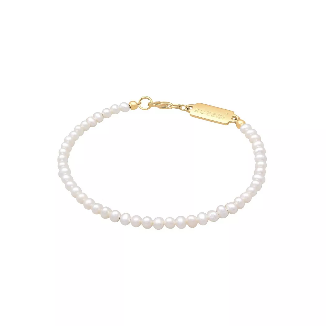 Kuzzoi - Armband Süßwasserperlen Klassisch Schlicht 925 Silber, 21cm, Gold