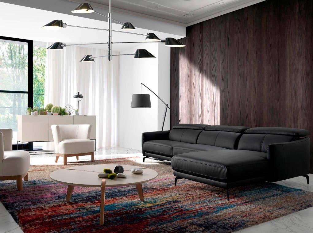 ANGEL CERDA Canapé d'angle droite en cuir noir  