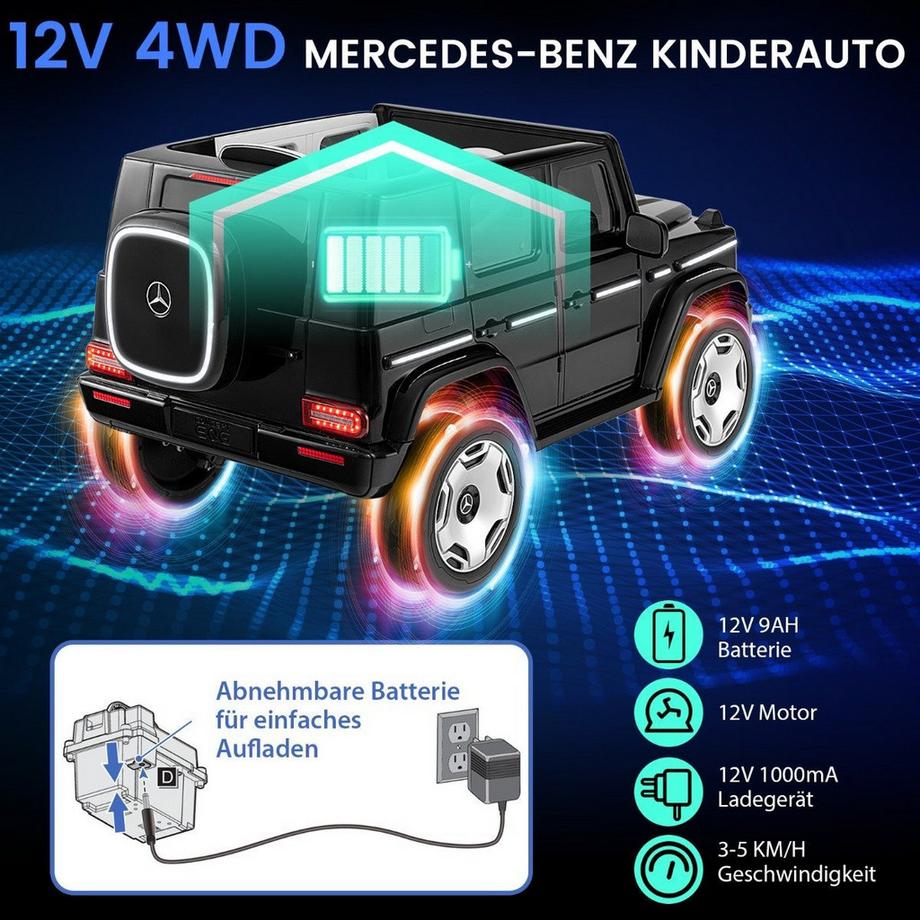 Northio  Kinder Mercedes-Benz Elektroauto mit 2,4G Fernbedienung & Scheinwerfer 12V Elektrofahrzeug Schwarz 