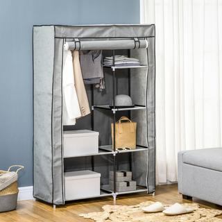 Northio Armoire Armoire En Tissu, 6 Compartiments, Gris, 103X43X162,5Cm, Armoire Pliable Aspect Polaire  