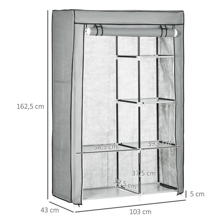 Northio Kleiderschrank Stoffschrank, 6 Fächer, Grau, 103X43X162,5Cm, Faltbare Garderobe In Vlies-Optik  