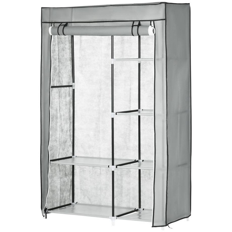 Kleiderschrank Stoffschrank, 6 Fächer, Grau, 103X43X162,5Cm, Faltbare Garderobe In Vlies-Optik