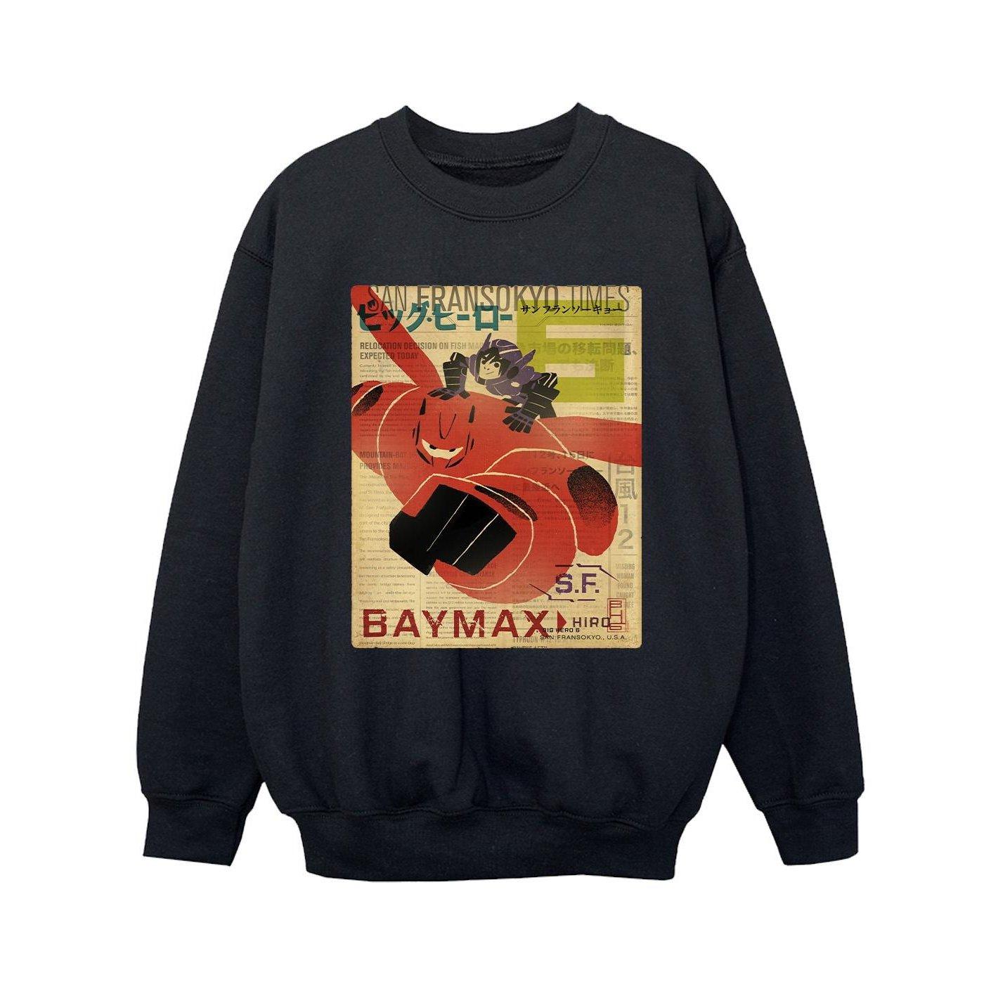Image of Big Hero 6 Baymax Flying Baymax Newspaper Sweatshirt Unisex Schwarz 152-158
