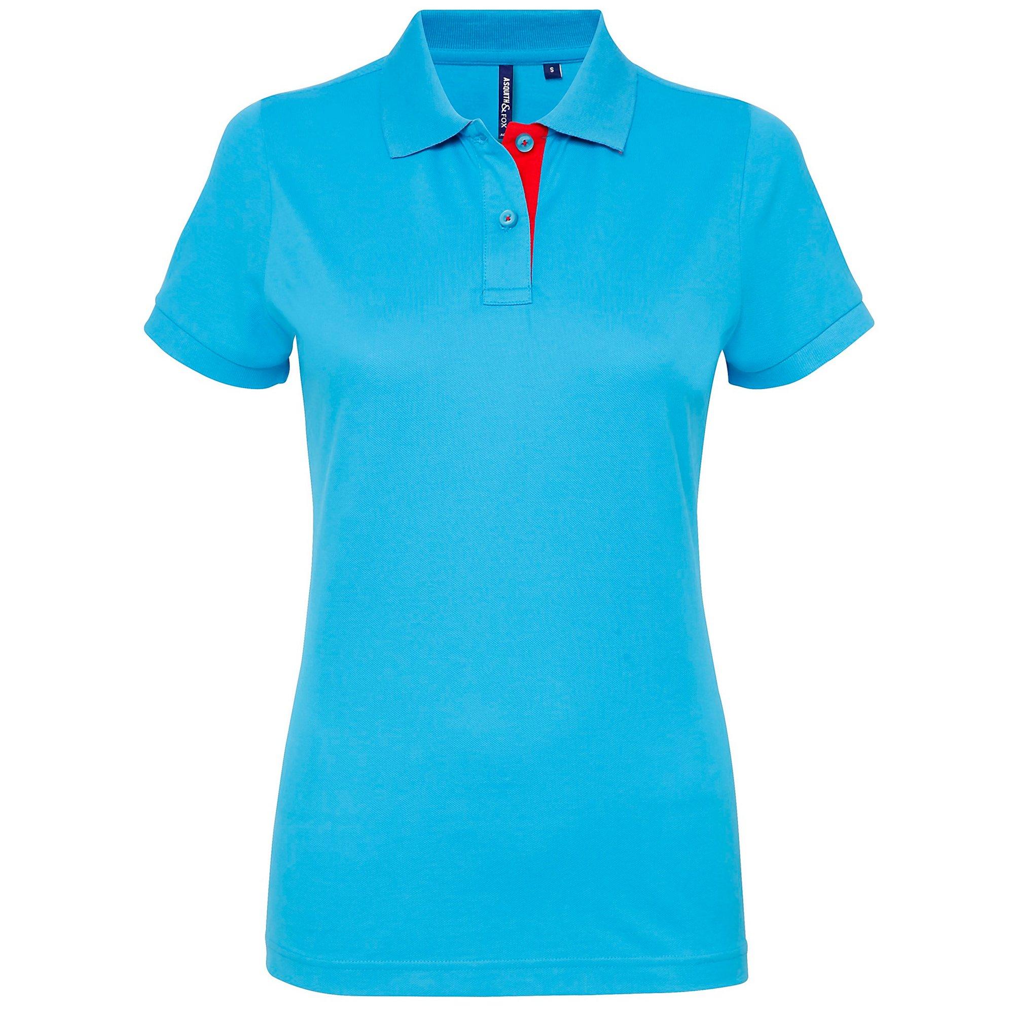 Image of Kurzarm Kontrast Polo Shirt Damen Türkisblau M