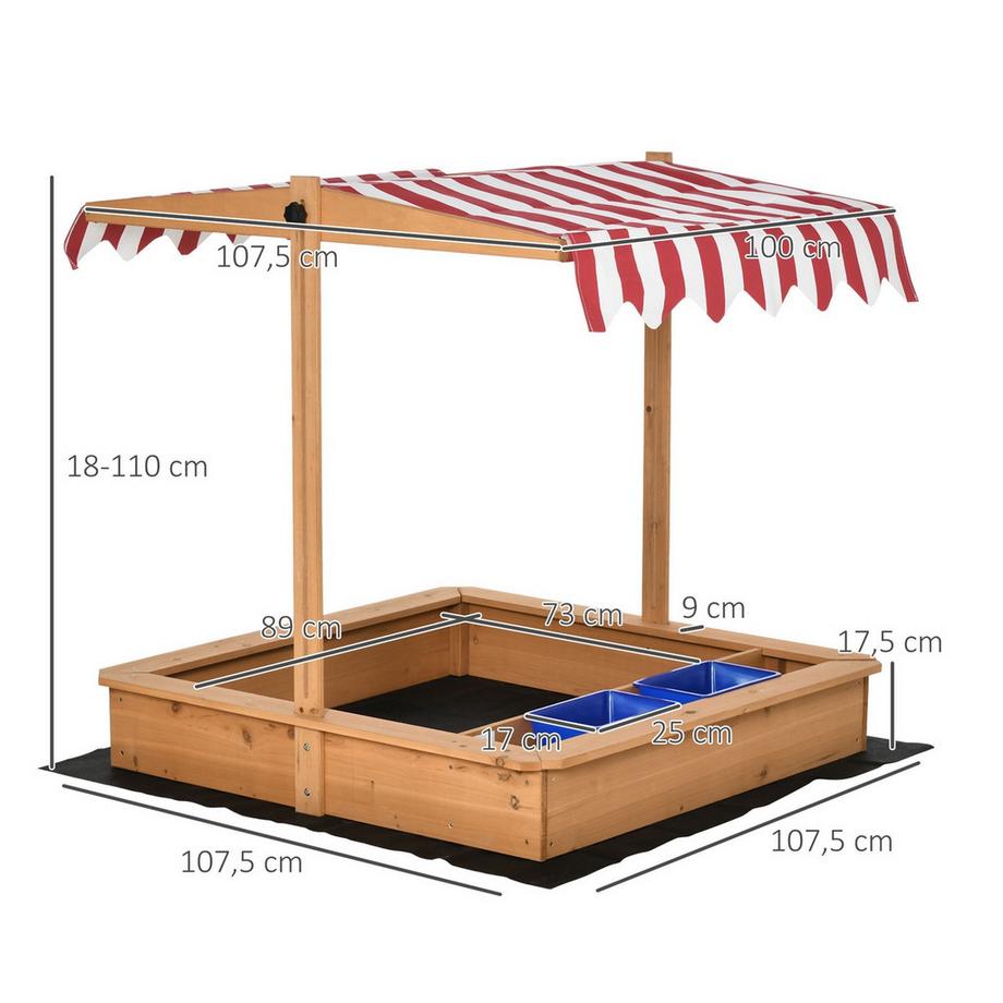 Northio  Sabbiera In Legno Design Senza Fondo Area Fango Per Bambini 3-7 Anni Sabbiera Con Tetto Di Copertura Per Giardino Patio Spiaggia 