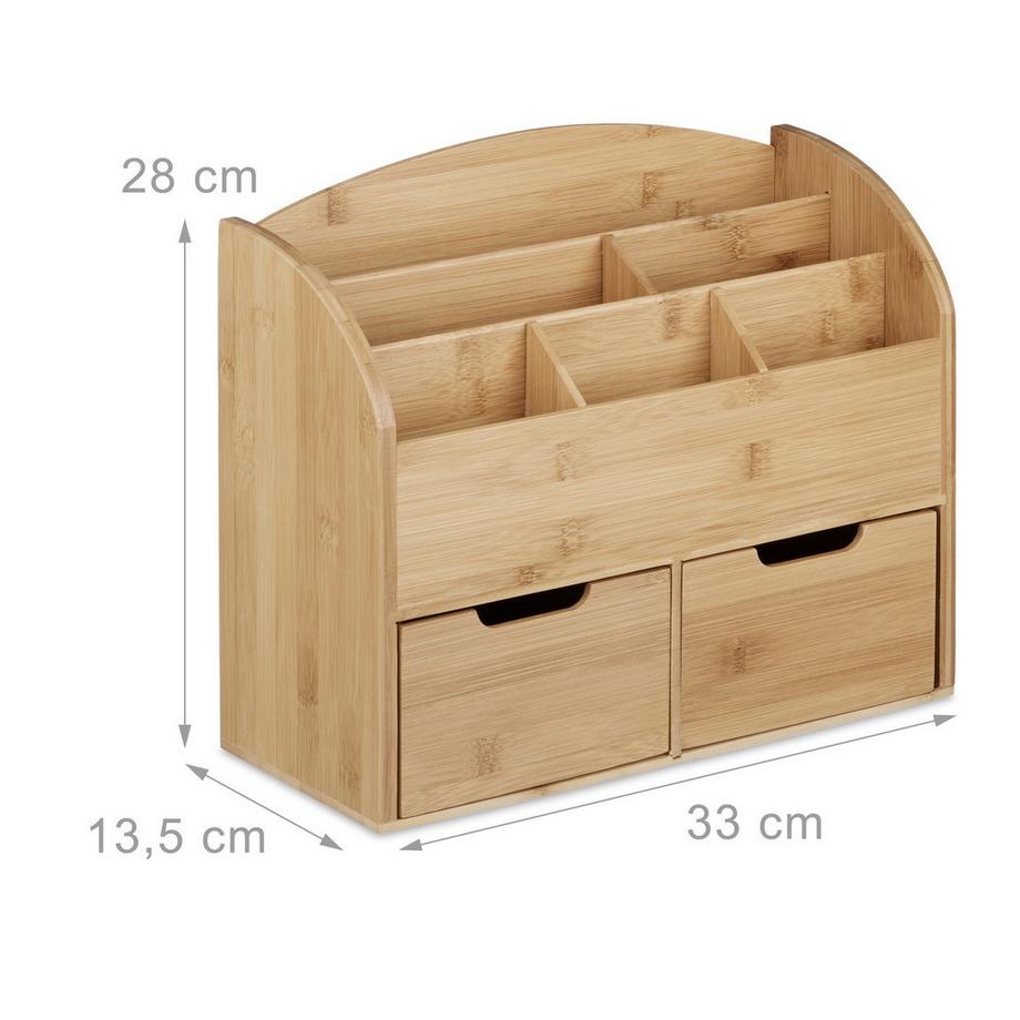 Northix Organiseur de bureau en bambou à 2 tiroirs, support de rangement pour dessus de table, bureau, majordome  