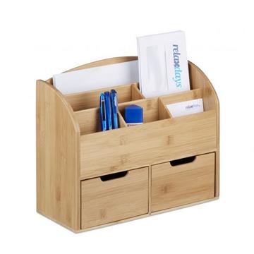 Organiseur de bureau en bambou à 2 tiroirs, support de rangement pour dessus de table, bureau, majordome