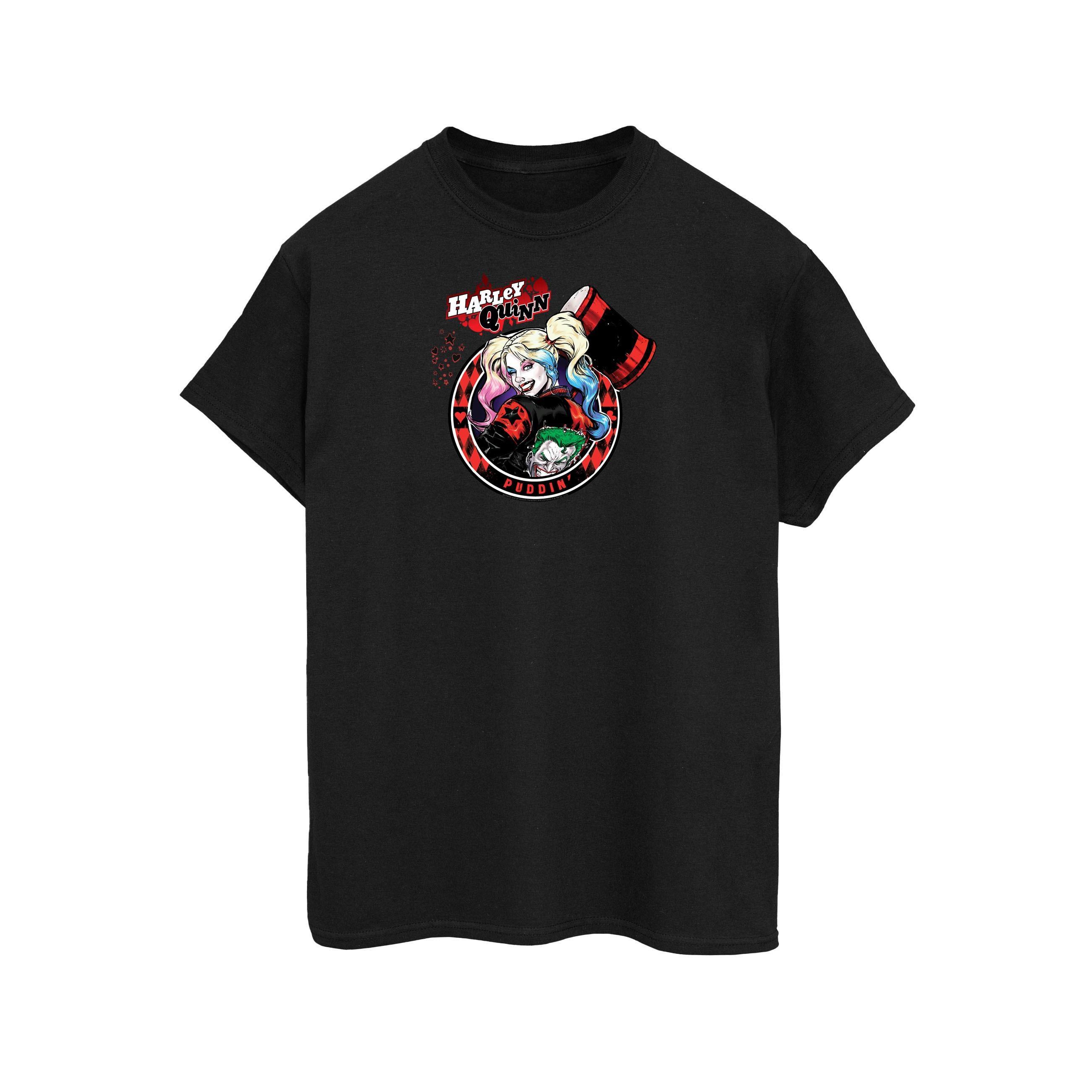 Image of Harley Quinn Joker Patch Tshirt Damen Schwarz L